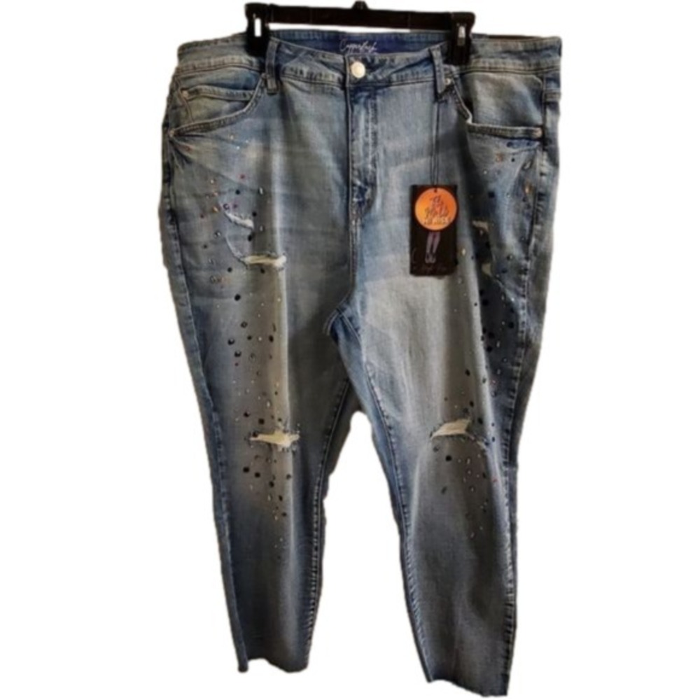Copperflash 22W High Rise Skinny Jeans Light Wash Rhinestone Distressed NEW
